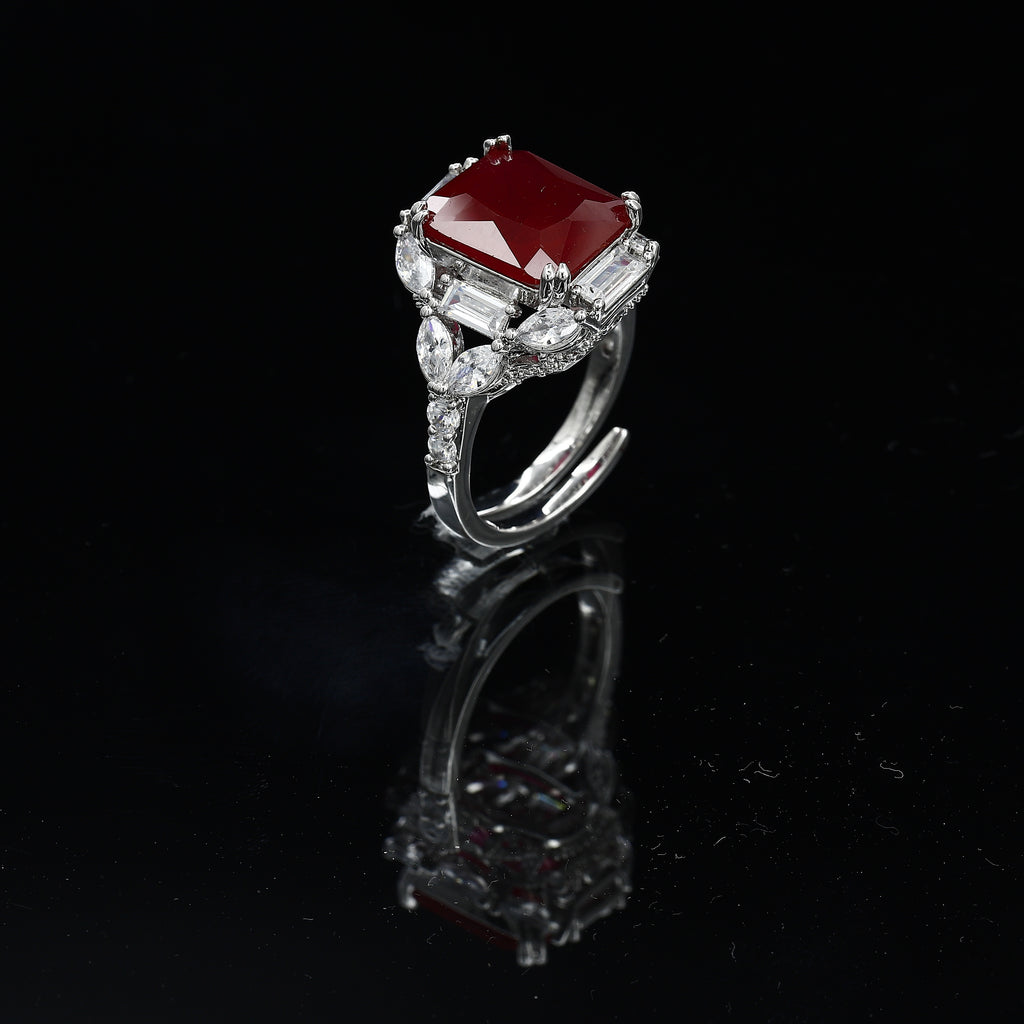 Big Color Diamond Silver Tone Freesize Ring