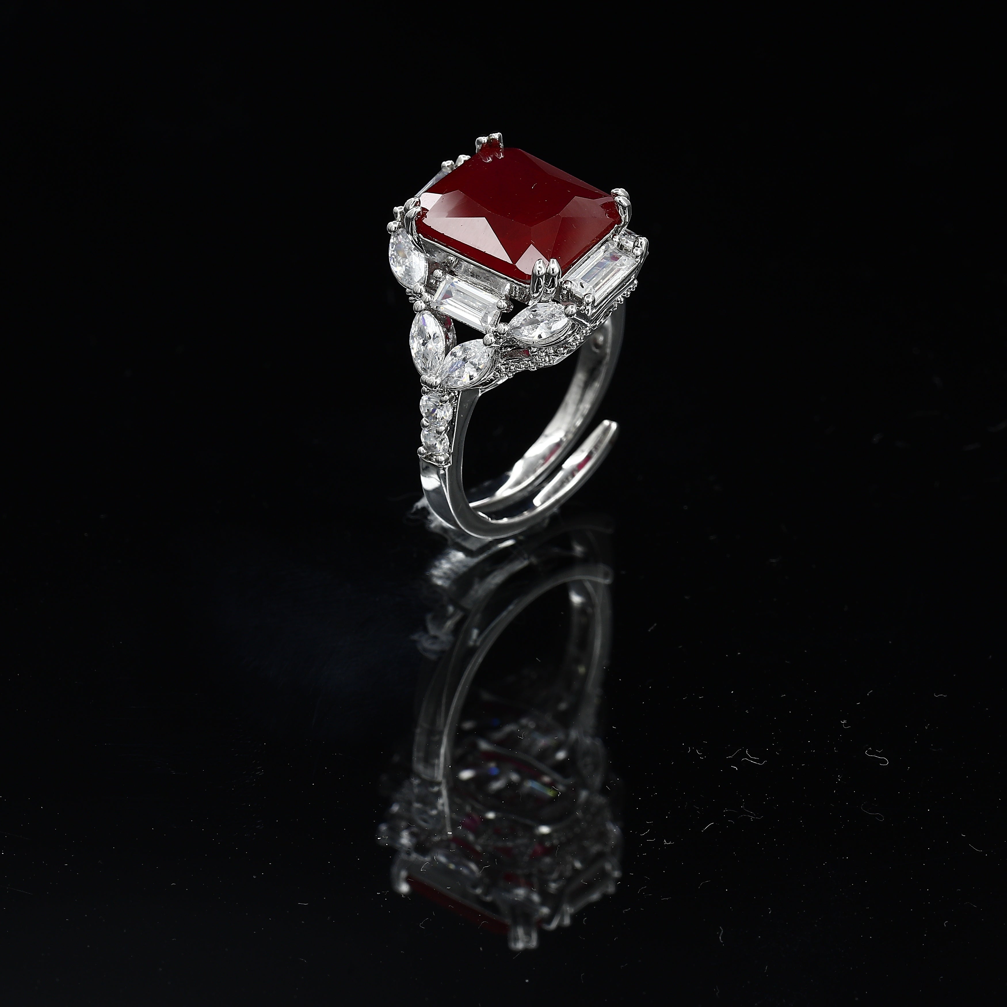 Big Color Diamond Silver Tone Freesize Ring