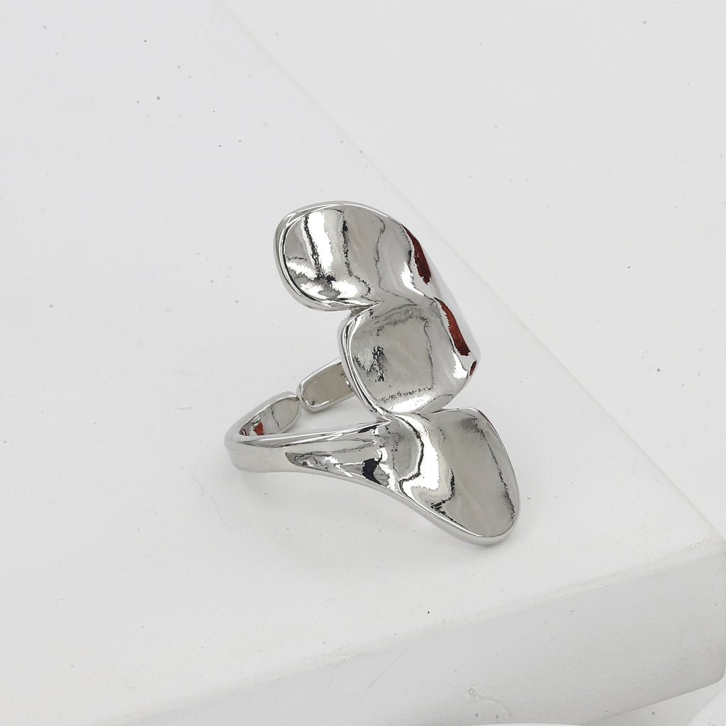 Sculptural Silver Toned Wave Adjustable Ring