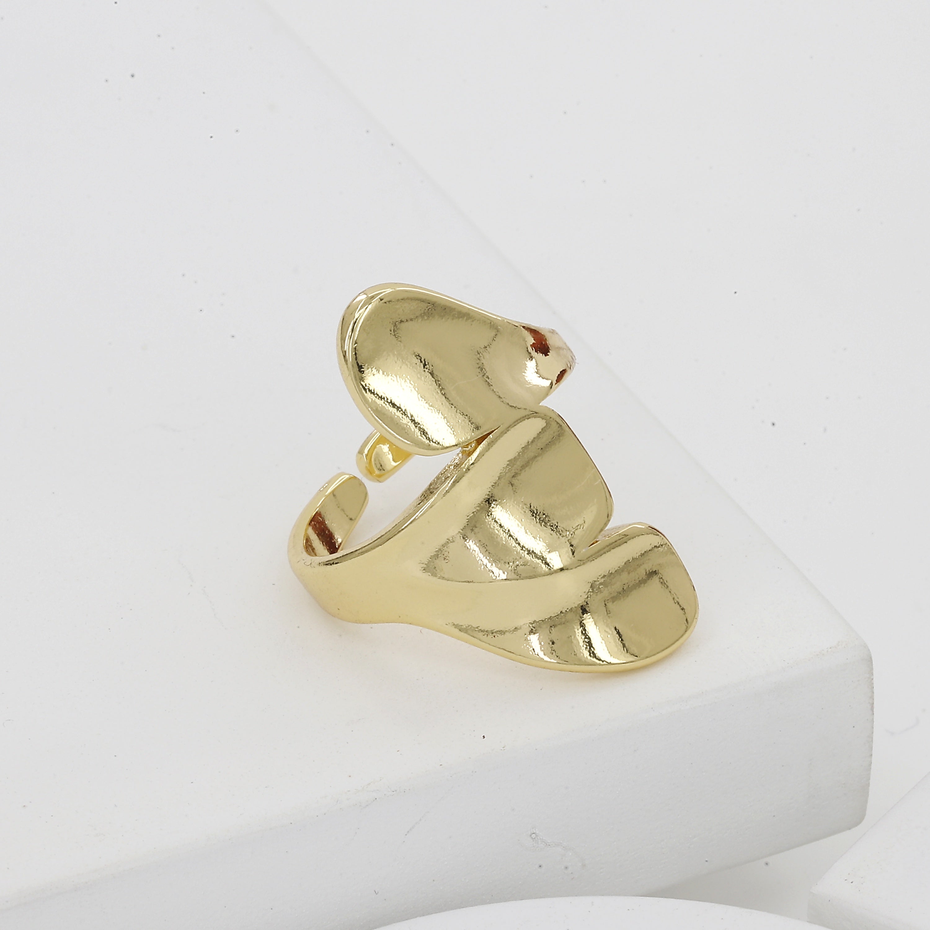 Sculptural Gold Wave Adjustable Ring