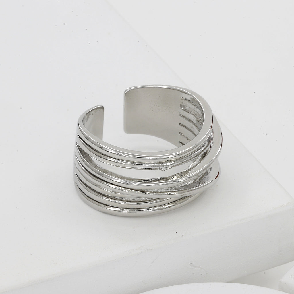 Silver Layered Open Band Adjustable Ring