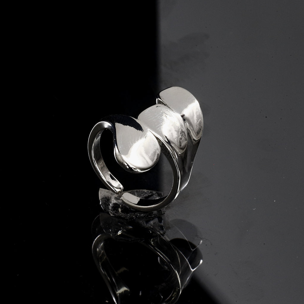 Sculptural Silver Toned Wave Adjustable Ring