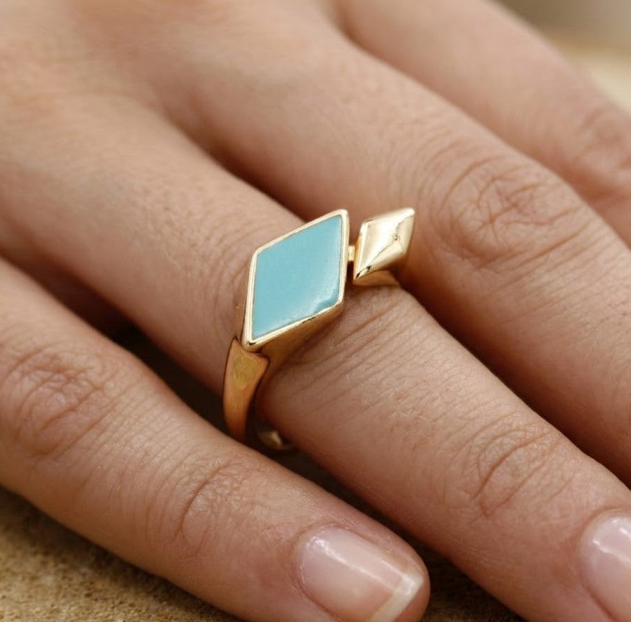 Geometric Turquoise Inlay Bypass Ring
