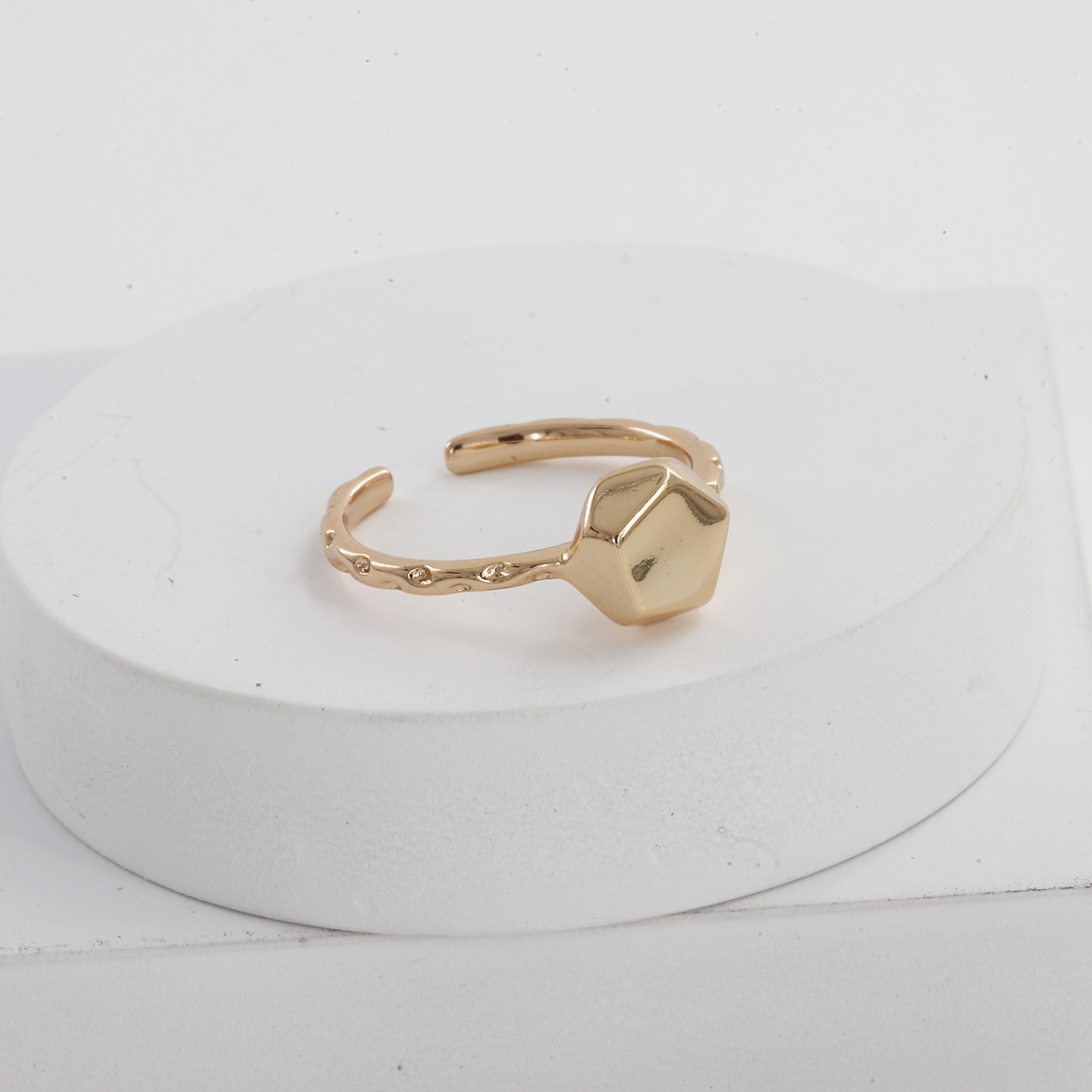 Geometric Hexagon Gold Open Adjustable Ring
