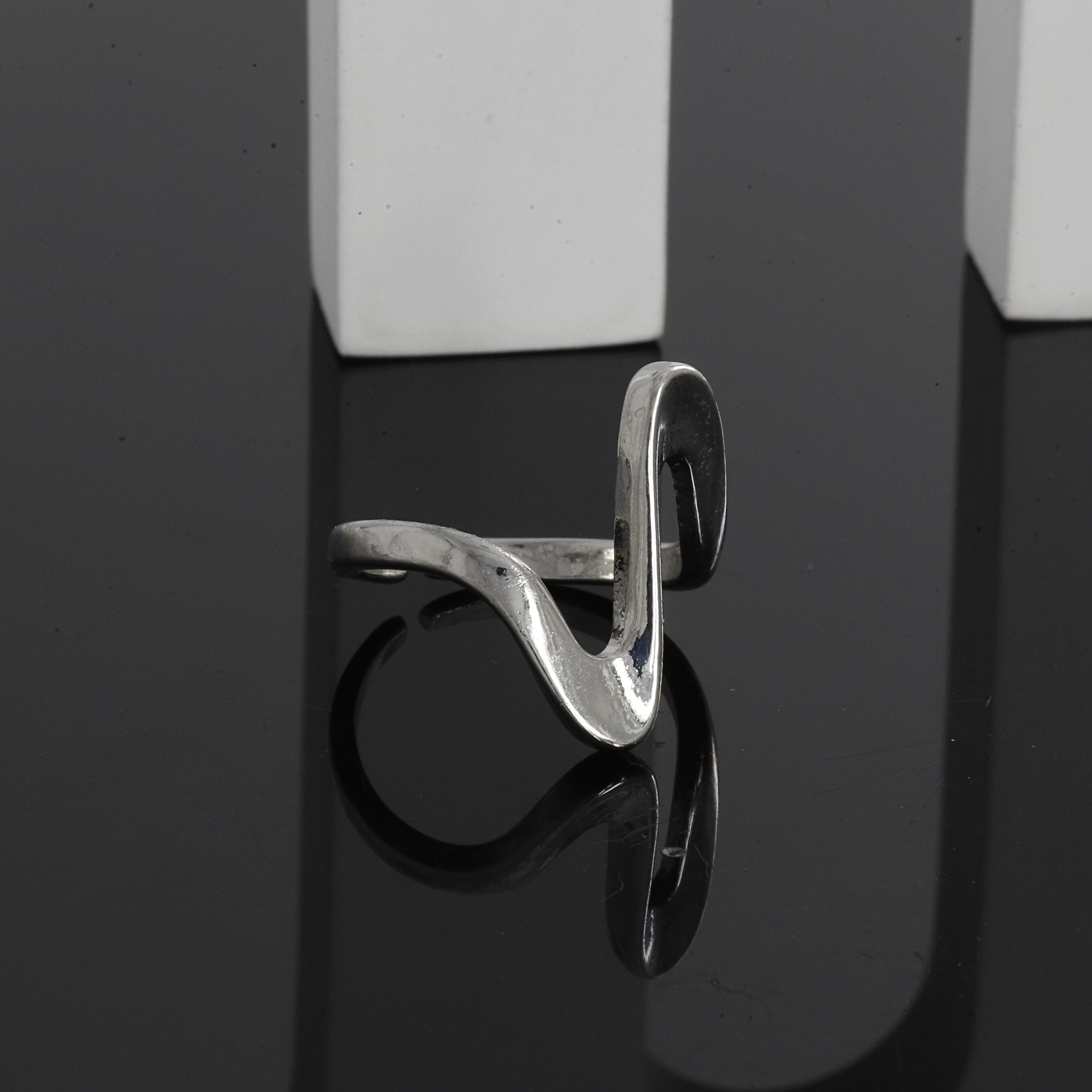 Silver Tone Wave Adjustable Ring