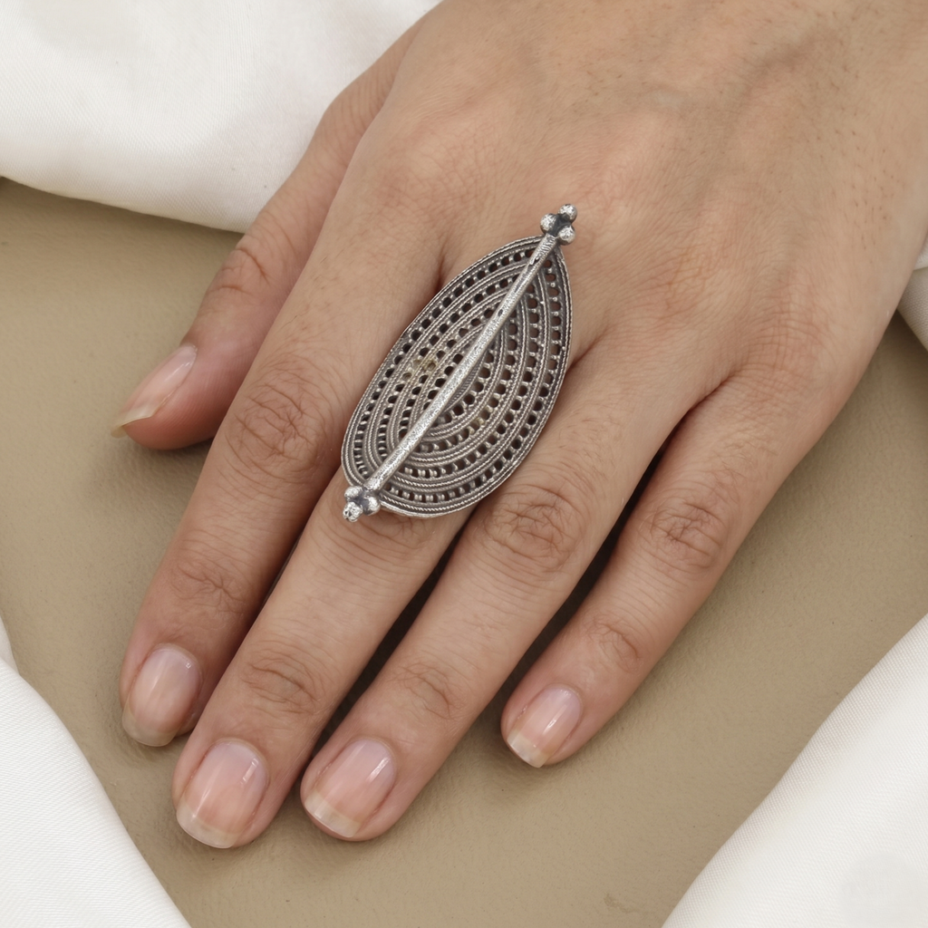 Oxidized Silver Shield Statement Ring