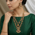 Antique Gold Tone Peacock Jhumka Set