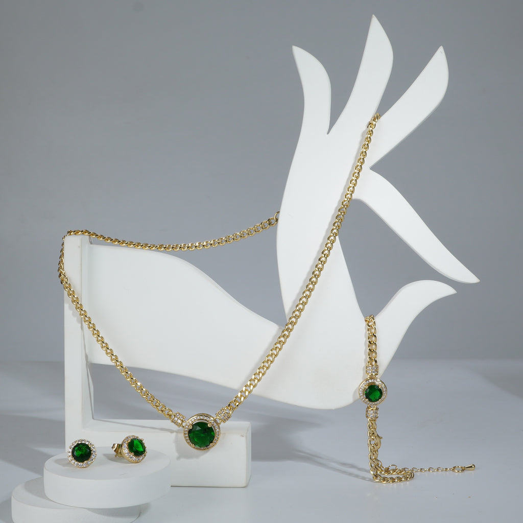 Green Big Stone Goldpolished Full Set Combo Jewelry