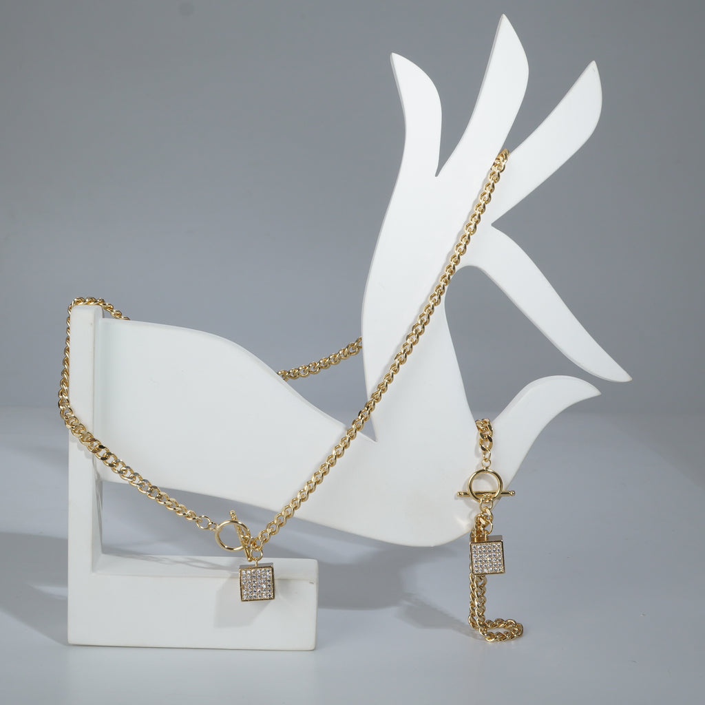 Goldpolish Square Pendent With Diamond Combo Jewelry
