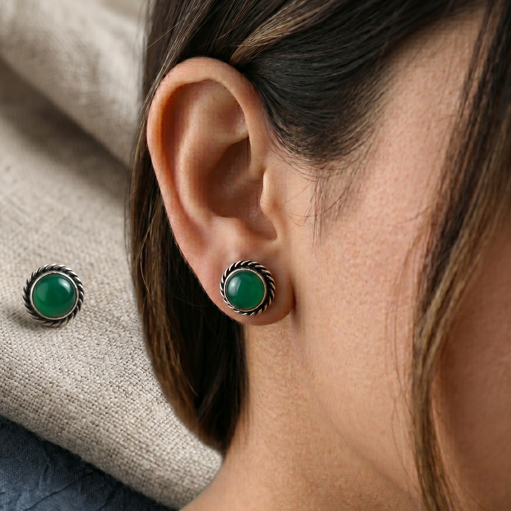 Oxidized Silver Solitaire Stud Earrings