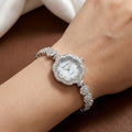 Elegant Silver Polished Floral Watch for Women