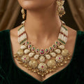 Handcrafted Meenakari & Polki Layered Necklace Set with Seed Pearls
