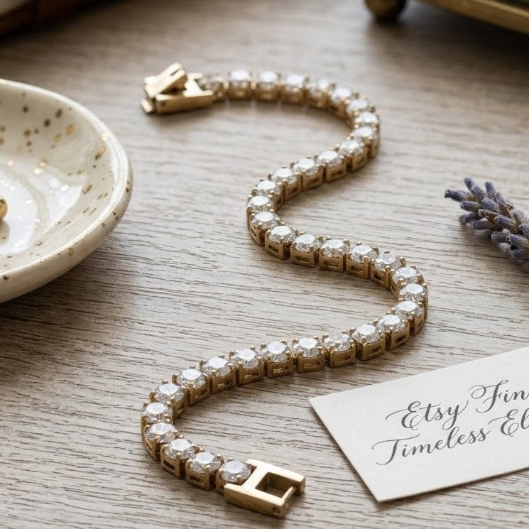 Faux Diamond Everyday Jewelry Elegant Gold Tennis Bracelet
