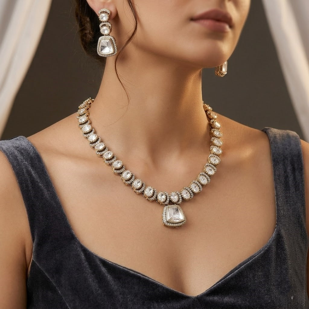 Dainty Moissanite Necklace and Earring Set