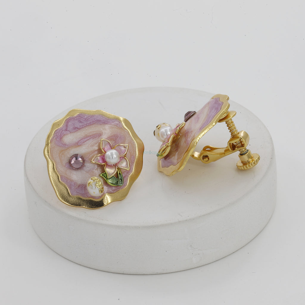 Big Size Pastel Flower Design Vintage Earrings