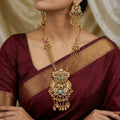 Seed Pearl & Emerald Accents Long Bridal Necklace Set