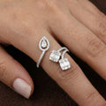 Pear & Rectangle Cuts Silver Asymmetrical Bypass Ring