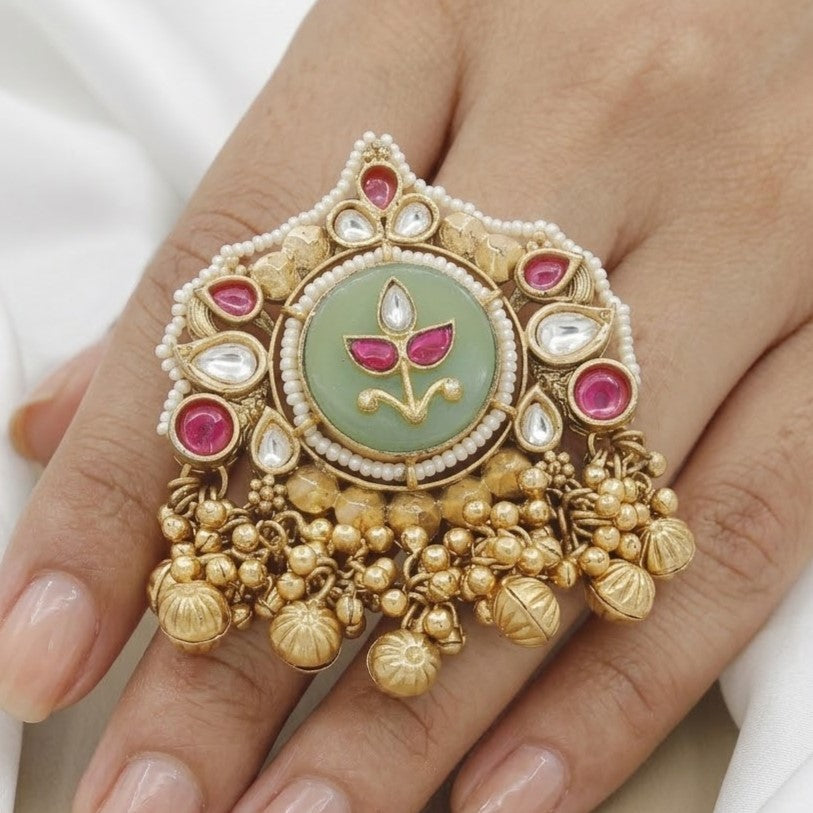 Heritage Floral Ring with Carved Gemstone Center