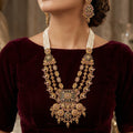 Ruby & Enamel Work Matte Gold Traditional Long Necklace Set