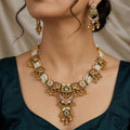 Traditional Indian Wedding Necklace Set with Pearls & Green Beads