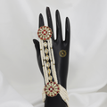 Designer Gold Plated Hath Panja with Pearls & Gems