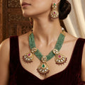 Green Beads Kundan Paisley Pendant Necklace Set
