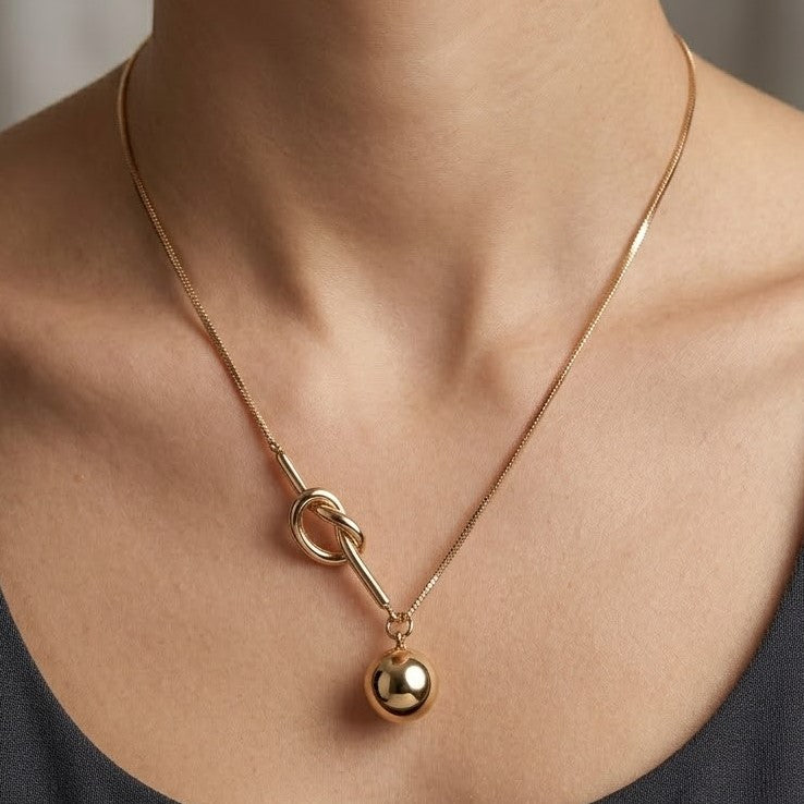 Gold-Tone Tie Knot & Polished Ball Lariat-Style Necklace