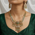 Antique Peacock Necklace Set with Kundan & Green Beads