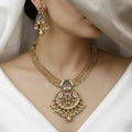 Antique Gold-Plated Meenakari Necklace Set with Kundan & Pearl Accents