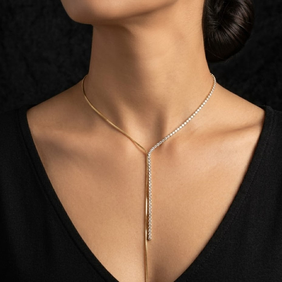Elegant Tennis Drop Necklace in Gold