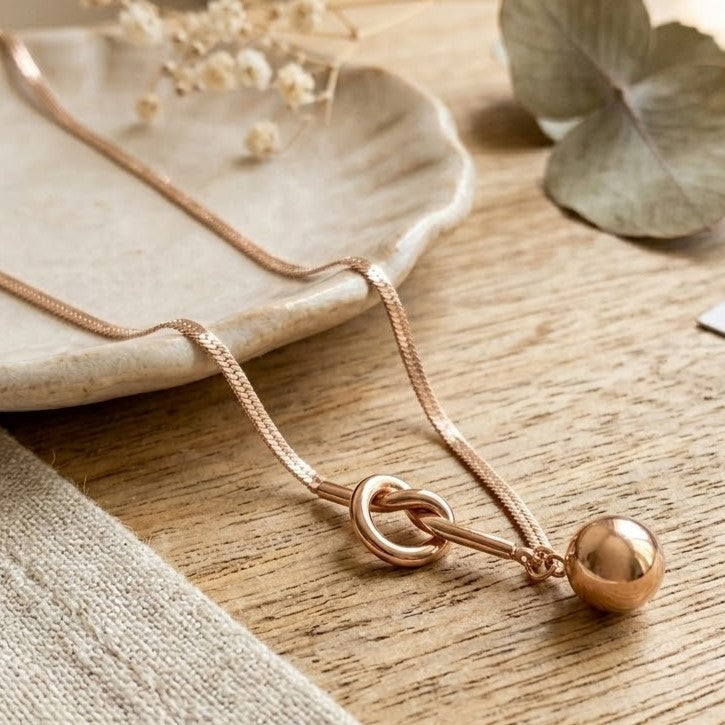 Gold-Tone Tie Knot & Polished Ball Lariat-Style Necklace