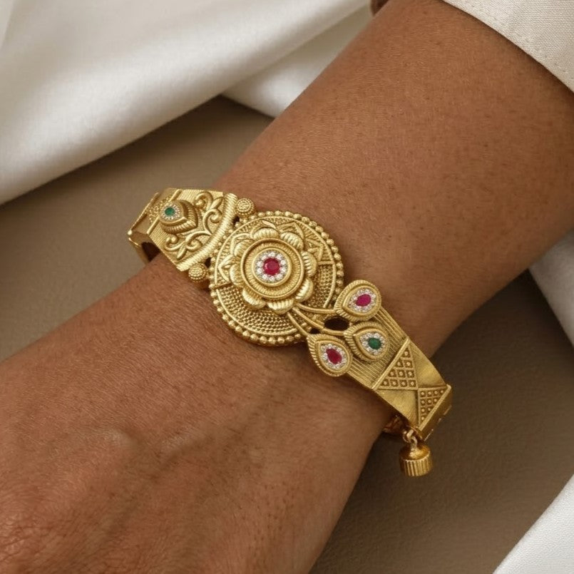 Exquisite Traditional Gold Plated Floral Bangle Kada