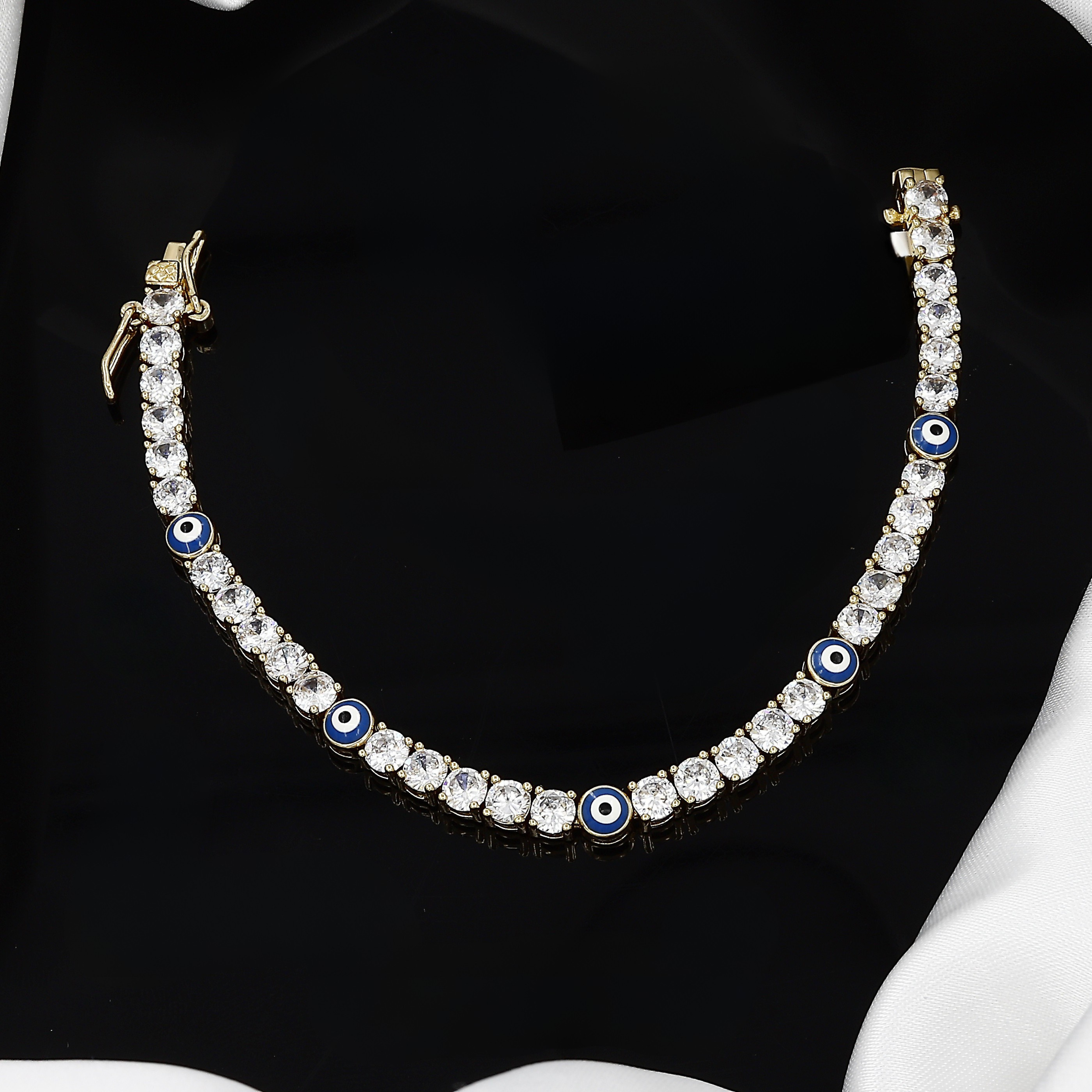 Gold Evil Eye Tennis Bracelet with CZ Stones