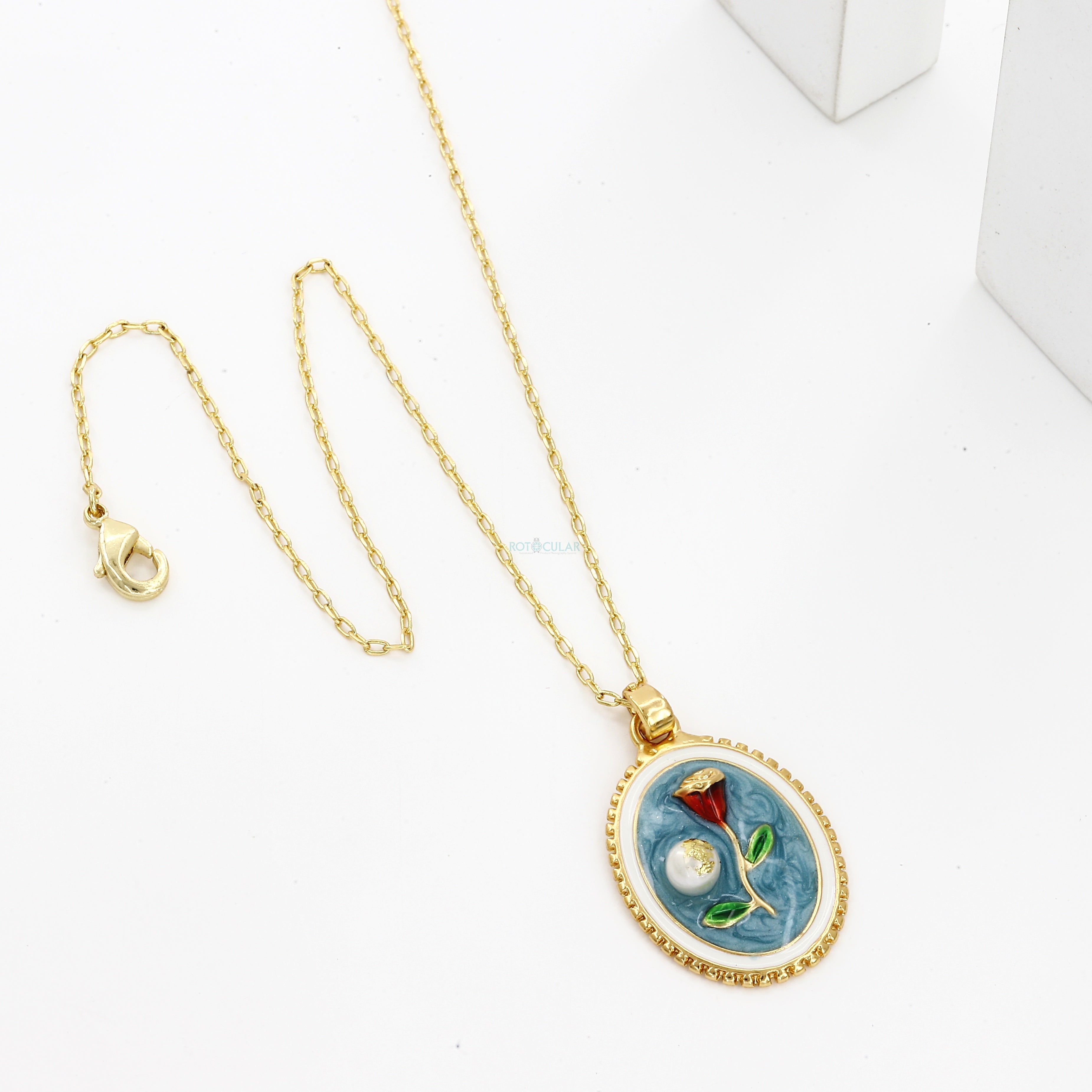 Pastel Stone Flower Design Vintage Pendent Necklace