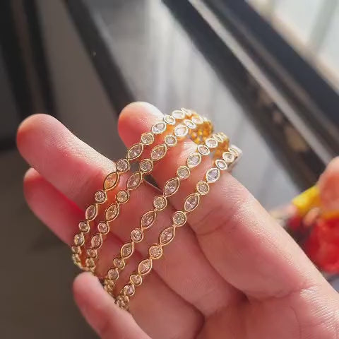 Elegant Gold-Tone CZ Multi Stone Diamond Bangle Set of 4
