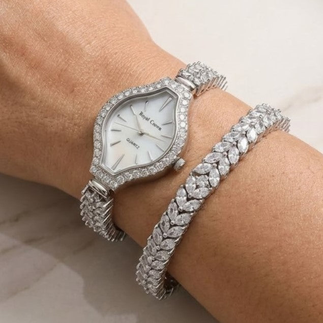 Elegant Women's Silver Polished Diamond Watch