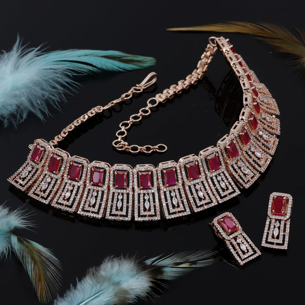 Square Design Rose Polished Choker Set For Women