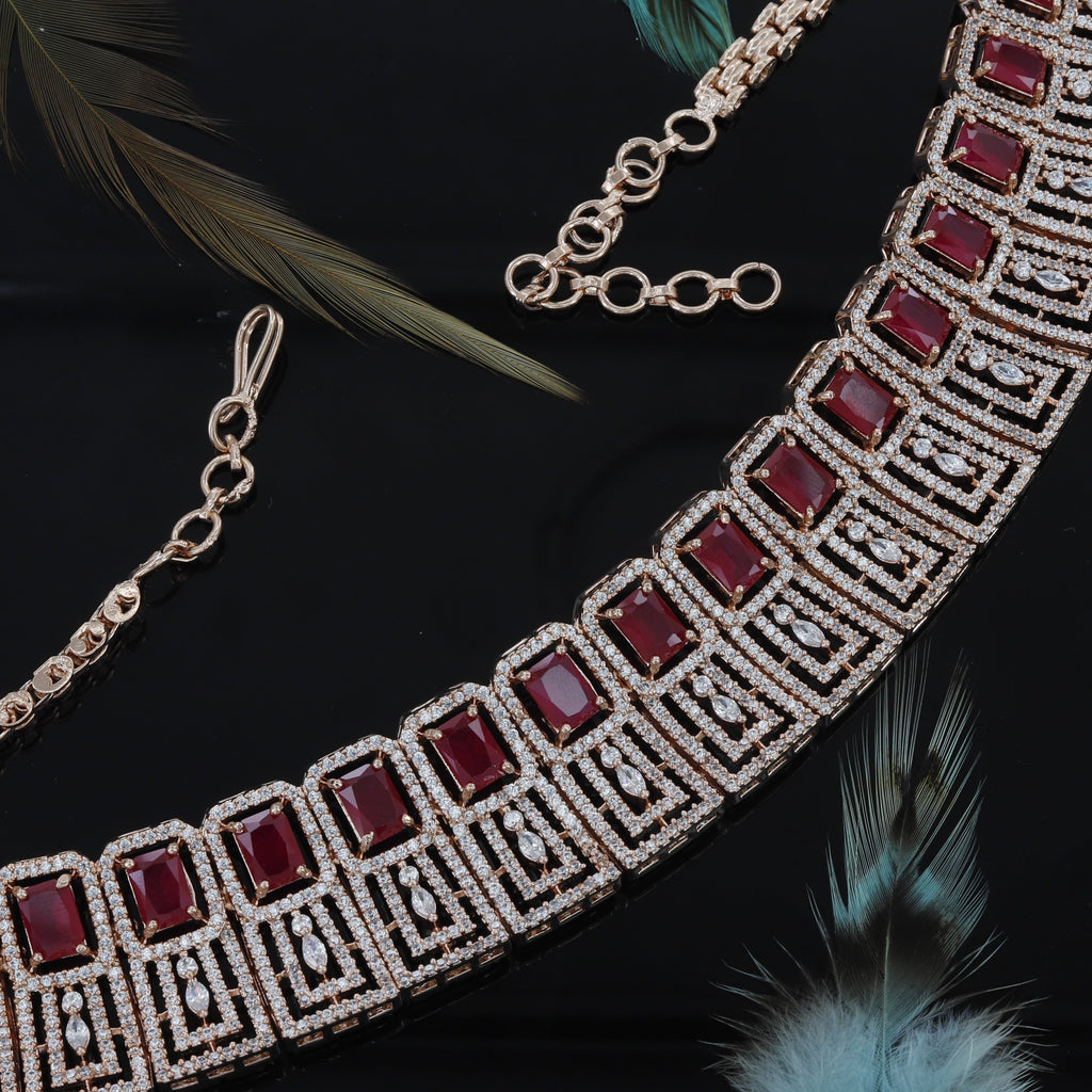 Square Design Rose Polished Choker Set For Women